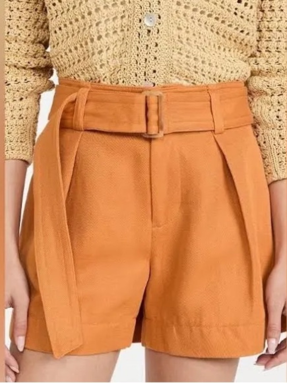 Vince Orange  Linen blend High-Rise Shorts with Belt  4